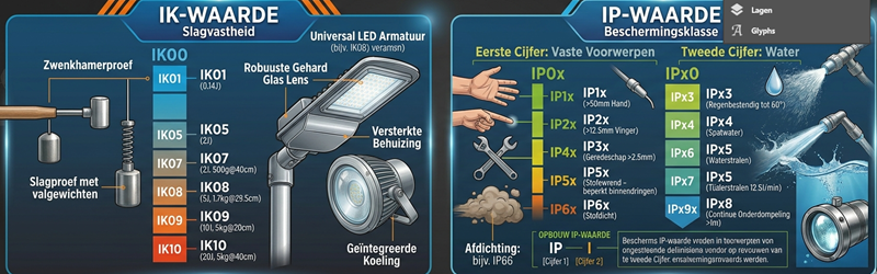 Wat betekenen de IP- en IK-waarde bij LED armaturen?